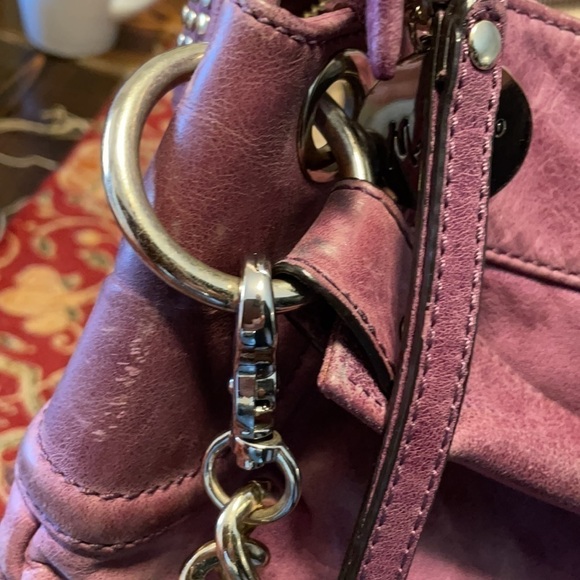 MARCIANO Studded Purple Leather Hollywood Goldtone Chain Crossbody - Picture 10 of 12